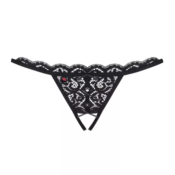 Obsessive - open string met strikje - kant - zwart - L/XL