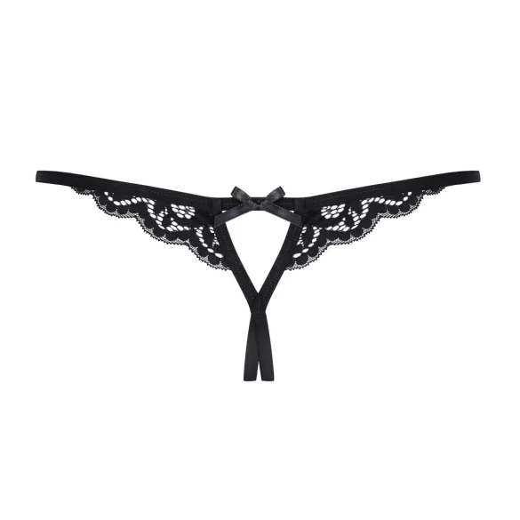 Obsessive - open string met strikje - kant - zwart - L/XL