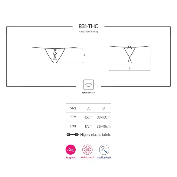 Obsessive - open string met strikje - kant - zwart - L/XL