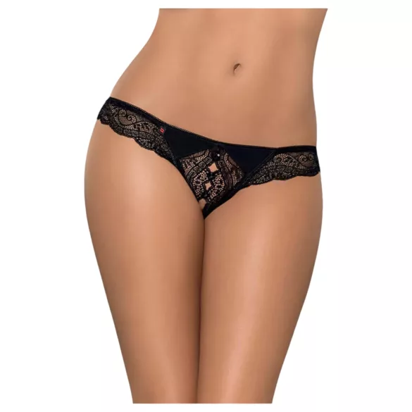 Obsessive Miamor - open dames string - kant met steentjes - zwart - XXL