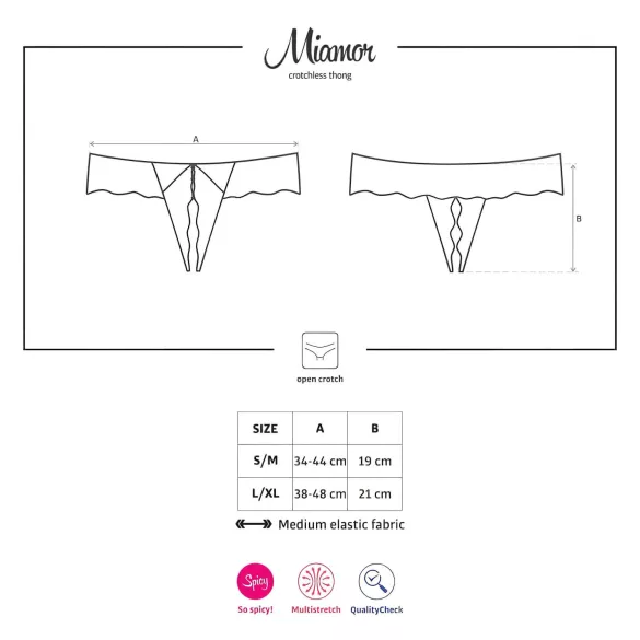Obsessive Miamor - open dames string - kant met steentjes - zwart - XXL