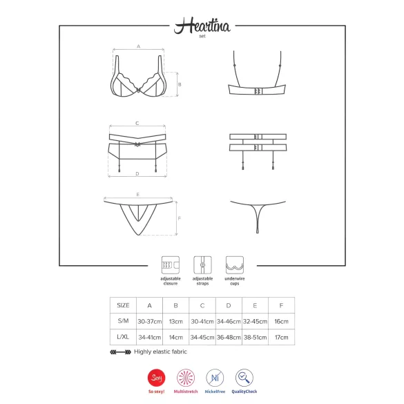 Obsessive Heartina - lingerie set - zwart