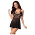 Obsessive 838-BAB-1 - doorschijnende kanten babydoll set (zwart) - XXL
