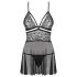Obsessive 838-BAB-1 - doorschijnende kanten babydoll set (zwart) - XXL