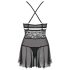 Obsessive 838-BAB-1 - doorschijnende kanten babydoll set (zwart) - XXL
